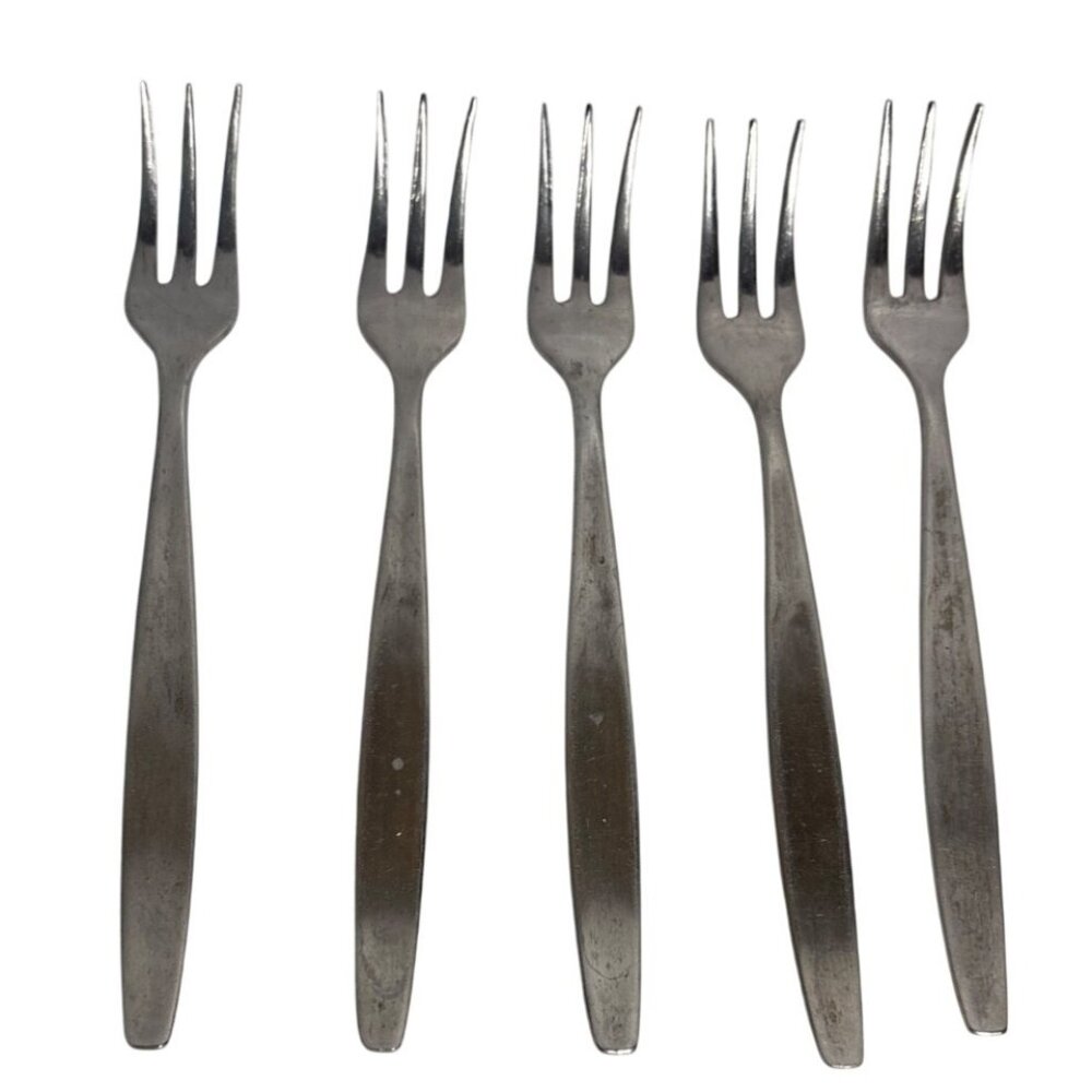 Cocktail Seafood Forks Made In Japan Stainless Steel 5.5" Set Of 5 Vintage